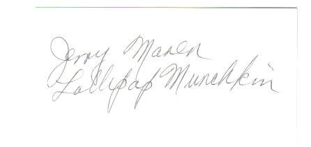 Jerry Maren 'Wizard Of Oz' Signed 3X5 Index Card!