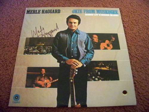 Merle Haggard Vintage 'Okie from Muskogee' Uncommon Autographed Album with LP!