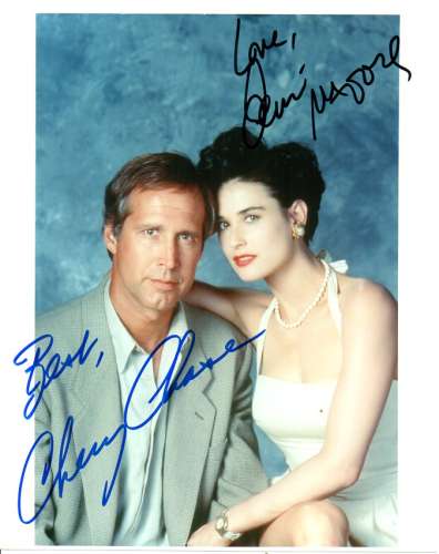 Chevy Chase & Demi Moore Awesome Vintage Autographed Photo!