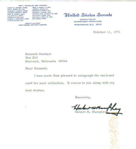Hubert H. Humphrey Vintage Signed Letter From 1971!