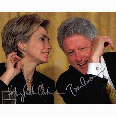 President Bill & Hillary Clinton Vintage Autographed Photo - Uncommon!