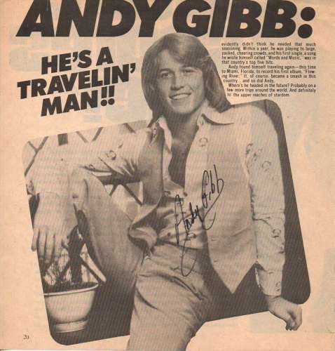 Andy Gibb (1958-1988) Extremely Rare Autographed 8x8 Magazine Photo - Wow!